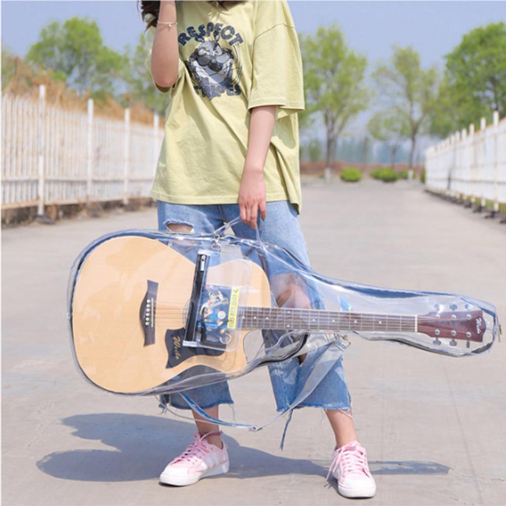 Transparent Acoustic Folk Guitar Case Shiny Straps Parts