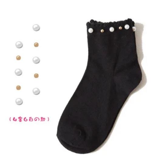 Black/White Korean Reto Pearl Socks Women Elastic Cotton Handmade Meias Creative Socks Harajuku Calcetines Mujer