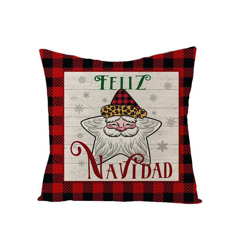 Christmas Pillow Case Red and Black Plaid Christmas Tree Snowflake Polyester Series Printed Sofa Cushion