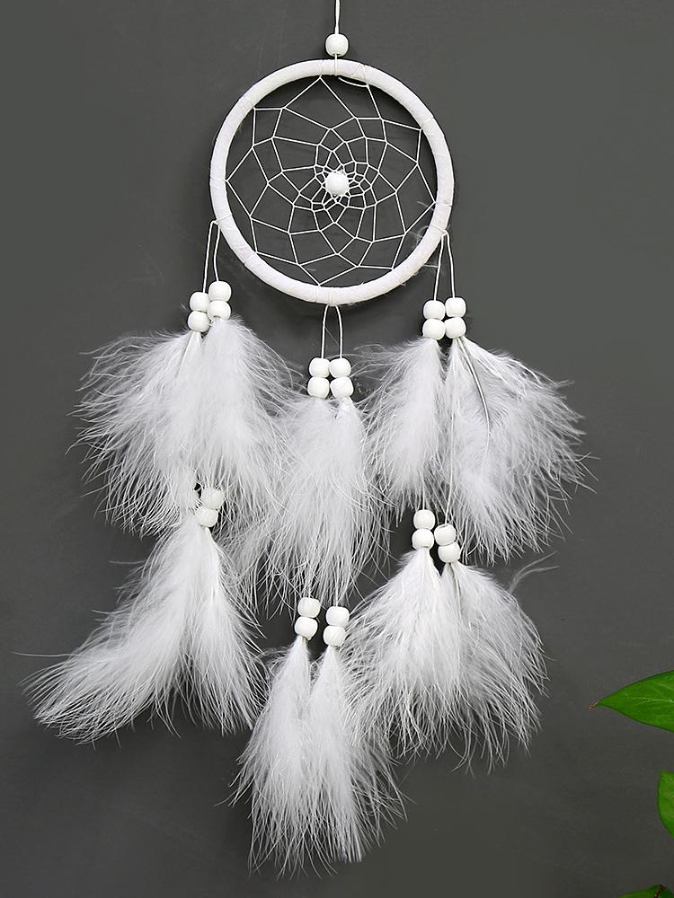White Dream Catcher Wind Chime Creative Hand-woven Feather Car Pendant Bedroom Garden Outdoor Hanging Ornaments Home Decoration