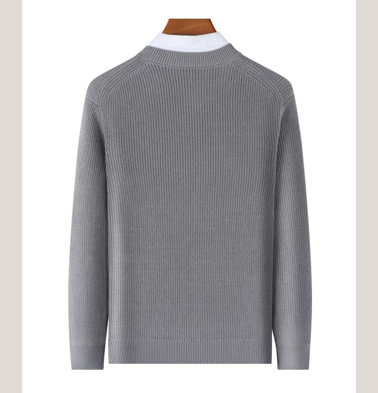 [Heavy duty thickened long staple cotton] Classic casual round neck men's sweater solid color autumn and winter warm pure cotton knit sweater