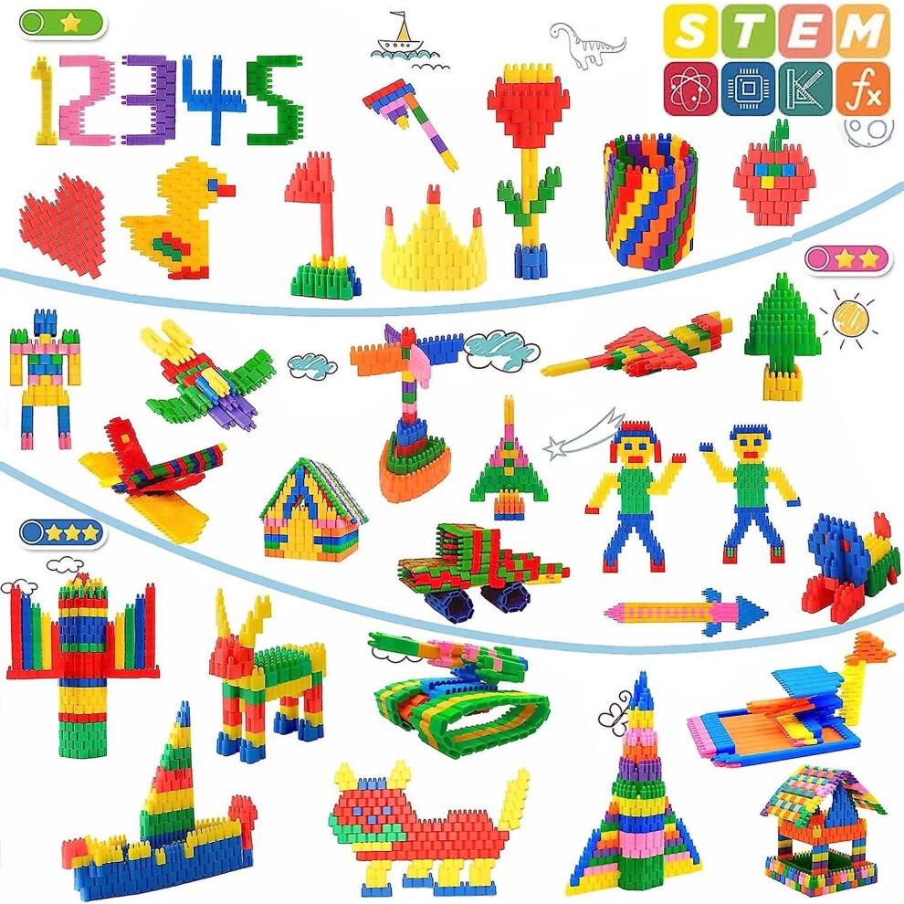Kinder 600 Stück Set Bausteine Konstruktionsspielzeug - Lernspielset Stem Spielzeug Set Pädagogisches Set Kind Gehirnentwicklung Vorschule Kindergarten Spielzeug