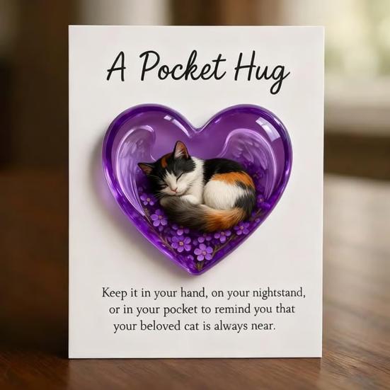 Cat Memorial Pocket Hug with Inspirational Card Emotional Support Love Heart Shaped Cat Pocket Token Decoration Cat Owners Keepsake Gift