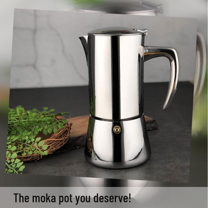 304 Stainless Steel Induction Moka Pot with Tamper, 200ml Portable Italian Coffee Maker