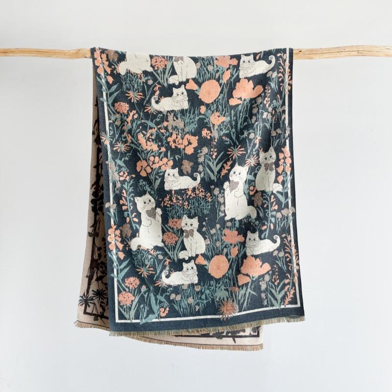 New cute cat scarf women's autumn and winter velvet thickened imitation cashmere shawl with warm scarf women