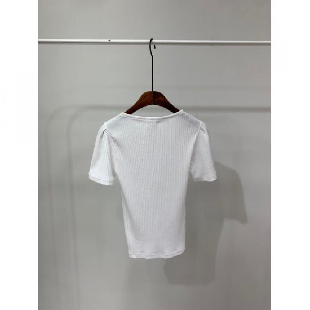 C S In The Room Free DiTTo Ribbed Square neCk Puff ShorT Sleeve T ShirT 3Color