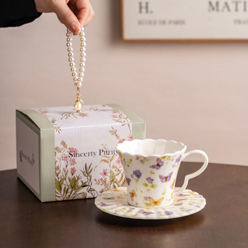 Dreamy Butterfly Ceramic Coffee Mug with Saucer
