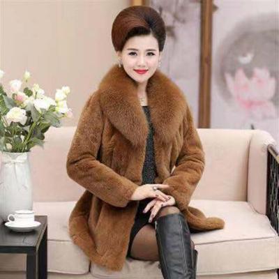 Medium and Old New Imitation Rex Rabbit Hair Imitation Fur Jacket for Women's Medium and Long Imitation Fox Fur Collar Large Size Thickened