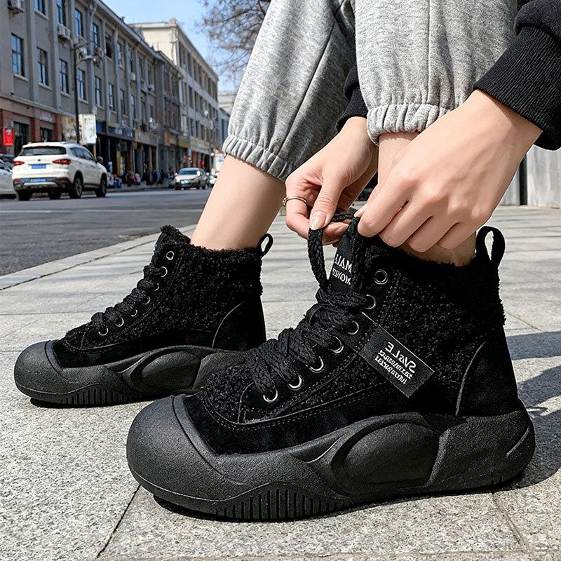 Autumn and winter snow boots women's new velvet short boots high-top casual sports shoes non-slip thickened cotton shoes