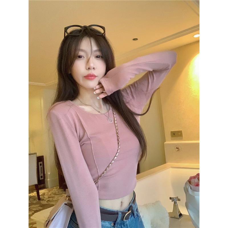 Krátké vnitřní tričko Dámské Podzimní Nové Korejská Verze Slim-fit Spodní Tričko Dlouhý Rukáv Slim-fit Studentský Top