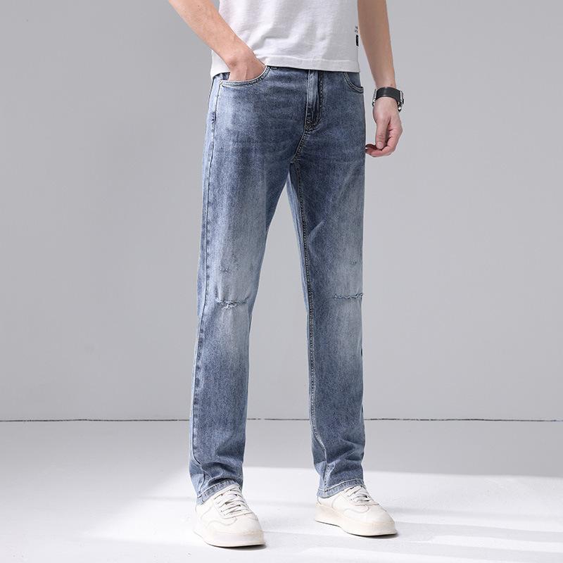 

Весенне-летние новые мужские джинсы и брюки из чистого хлопка, облегающие, прямые, стрейч, мужские 40