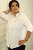 Front Round Embroidered Folded Sleeve Washed Linen Plus Size Shirt
