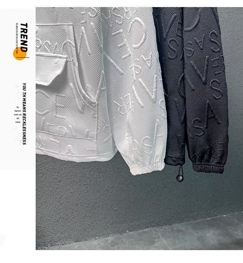 Trendy Casual Jacquard Sweatshirt with Letter Embroidery - Loose Fit, Round Neck, Long Sleeves