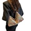 Damen Koreanische Mode Schulterhandtasche Vintage Ethnisch Bunte Blume Achseltasche Umhängetasche mit Verstellbarem Riemen