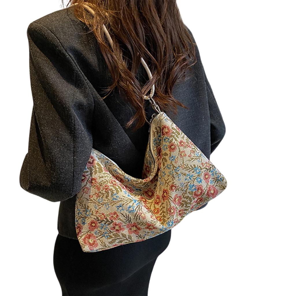 Damen Koreanische Mode Schulterhandtasche Vintage Ethnisch Bunte Blume Achseltasche Umhängetasche mit Verstellbarem Riemen