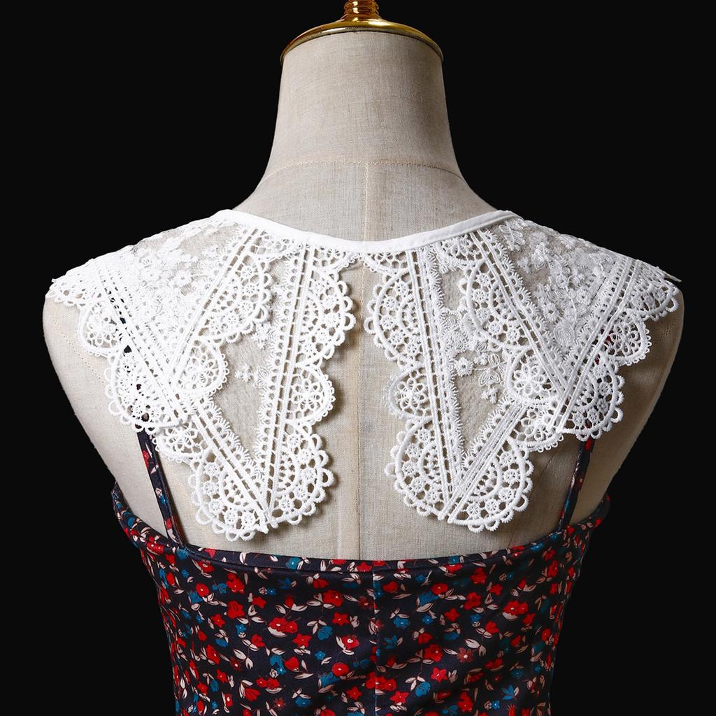 Hollowout Embroidery Flower False Collar Capelet Floral Lace Elegant Detachable Shawl for Collarless Blouse and Dress