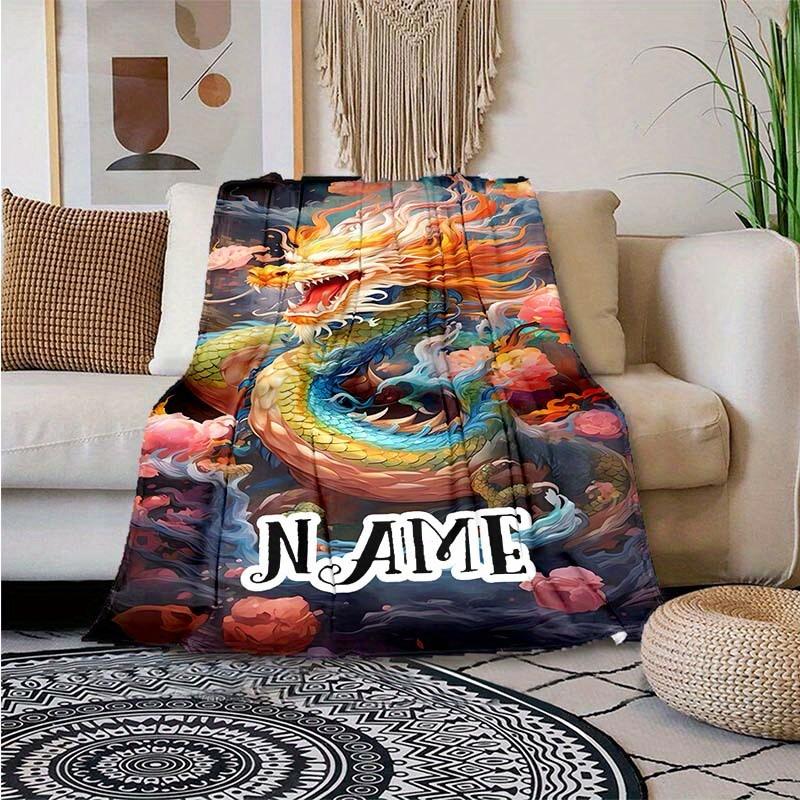 Colorful Dragon Customize Your Name Blanket Warm Comfortable And Soft Blankets Are Suitable For Home Lunch Break Blanket Office Sofa Sofa Gift To