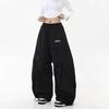 Unisex Retro Pleated Parachute Cargo Pants with Velvet Wide Legs