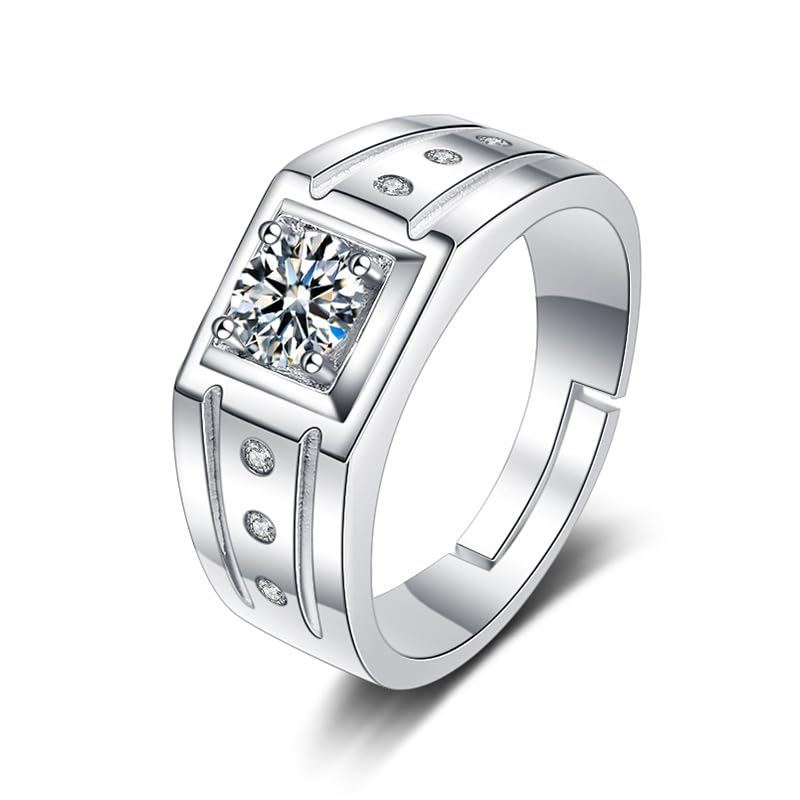 

[Rockyu] чоловіча каблучка з срібним цирконієм, діамантом, нержавіючою сталлю, регульований дизайн, подарунок на день народження, річницю...