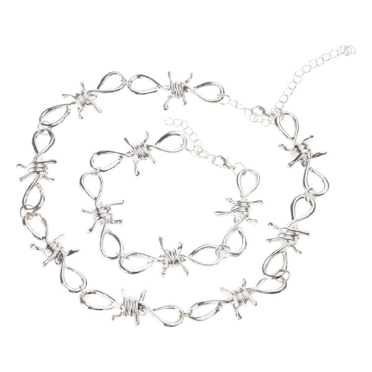 

Punk Jewelry Set Barbed Wire Brambles Necklace Bracelet for Motorcyclists Bikers 1