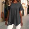 women's Solid Color Short Sleeve Irregular Hem Round Neck Loose Fit Casual Tunic Top Blouse