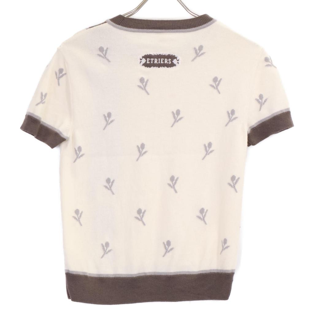 Hermes 24 Stainless Steel Cashmere Blend Stirrup Embroidered Short Sleeve Knit Tops 36 IvoryUsed