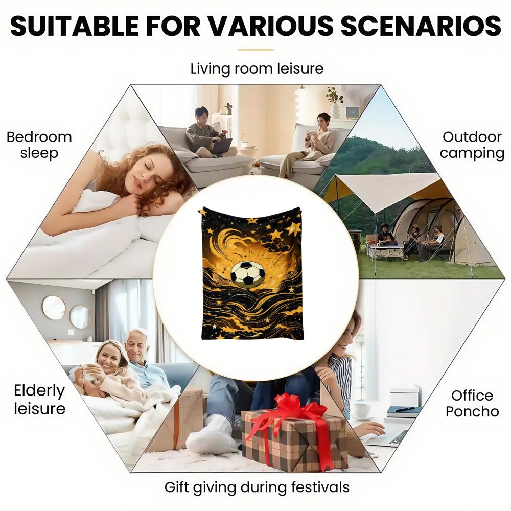 Golden Soccer Print Thin Flannel Blanket for Bedroom,Living Rooms,Sofas Blankets,Lunch Breaks,blankets Fluffy Blanket