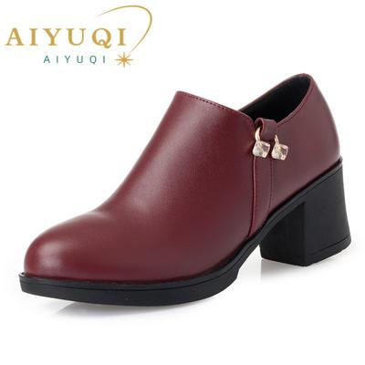 Frühlingsschuhe Damen High Heel Echtes Leder Runde Zehen Strass Damen Alltagsschuhe Mode Damen Abendschuhe