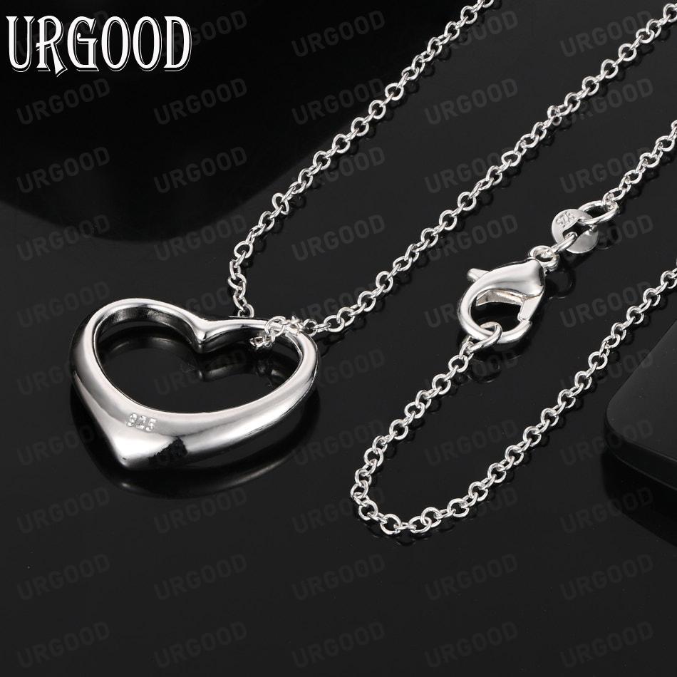 925 Sterling Silver Simple Romantic Hollow Heart Shape Pendant Necklace - Fashion Wedding Jewelry