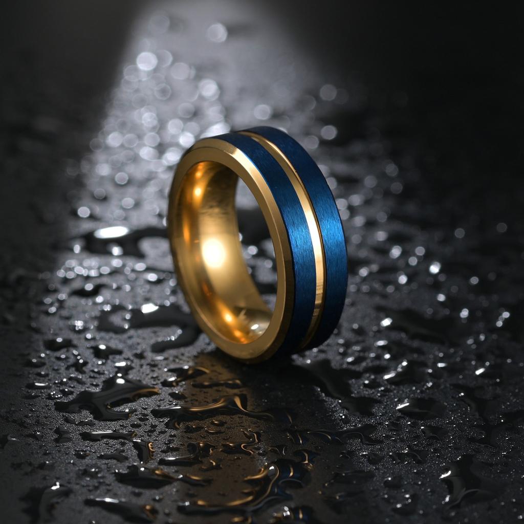 Blue Two-color Men's Ring Titanium Steel Jewelry European and American Men's Frosted Hand Jewelry