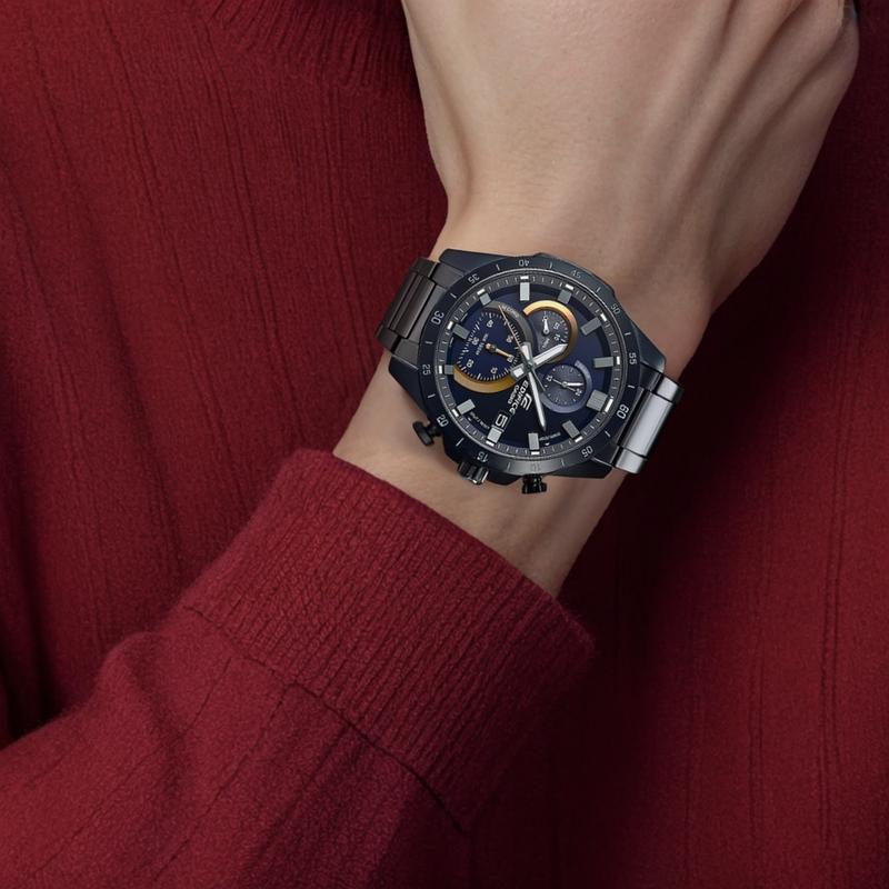 Casio EDIFICE Series Simple Fashion Quartz Movement Stainless Steel Strap Japanese and Korean Watch Men's Watch Blue Dial EFR-571DC-2AV