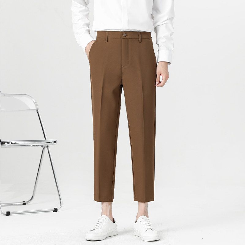 Clearance Foreign Trade Spring and Autumn Korean Style Slim Straight Casual Pants for Men, Trendy Non-Iron Cropped Dress Pants