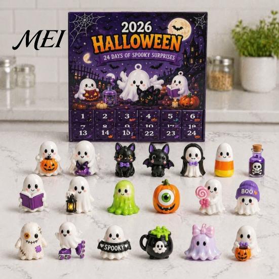 Calendario dell'Avvento per Halloween 2026, Conto alla Rovescia di 24 Giorni con Mini Figure da Collezione, Figure di Bambole Spettrali per Bambini, Gadget per Feste Decorazioni Bambini