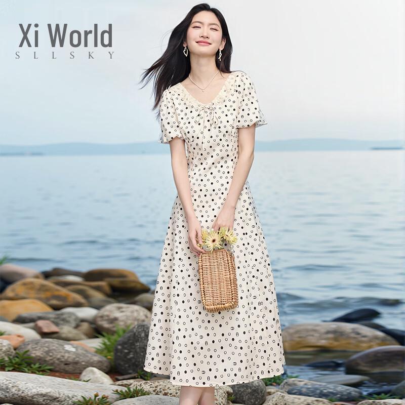 Elegant French Polka Dot Maxi Dress S