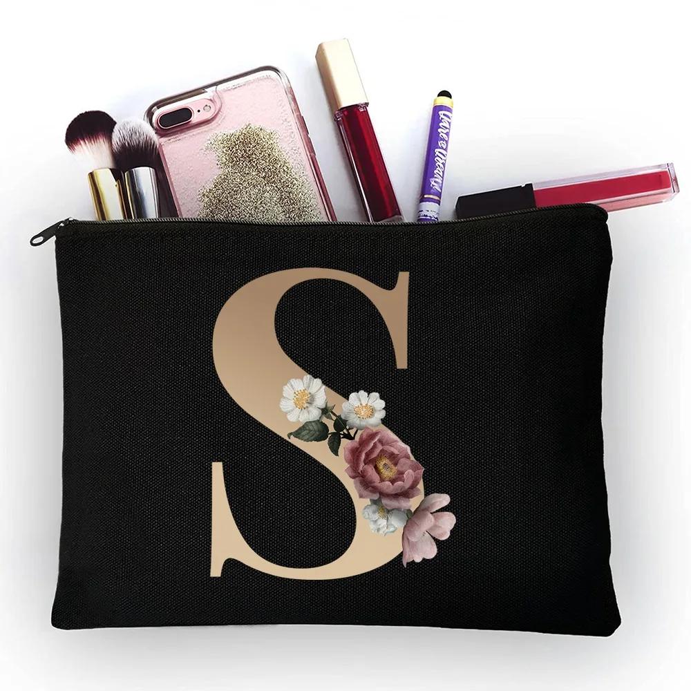 Girl Makeup Bag Golden Letter Pattern Classic Organizer Bag Pouches for Travel Bags Pouch Women's Cosmetic Bag