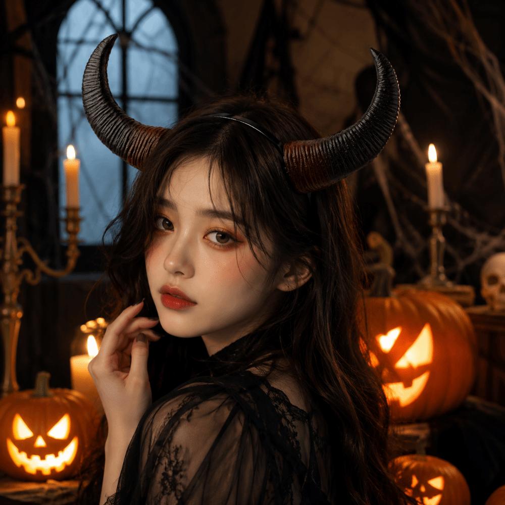 Cosplay Demon Horns Headwear Gothic Cow Horn Hair Hoop Halloween Devil Headband Photo Props