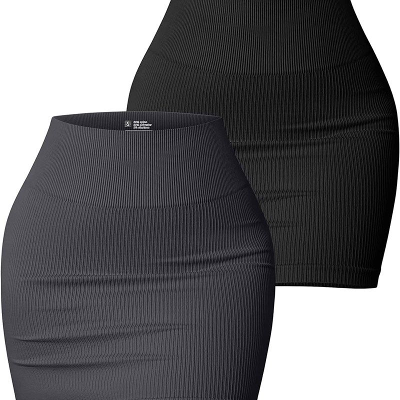 Women's Skirt Elastic Rib High Waist Mini Wrap Hip Skirt