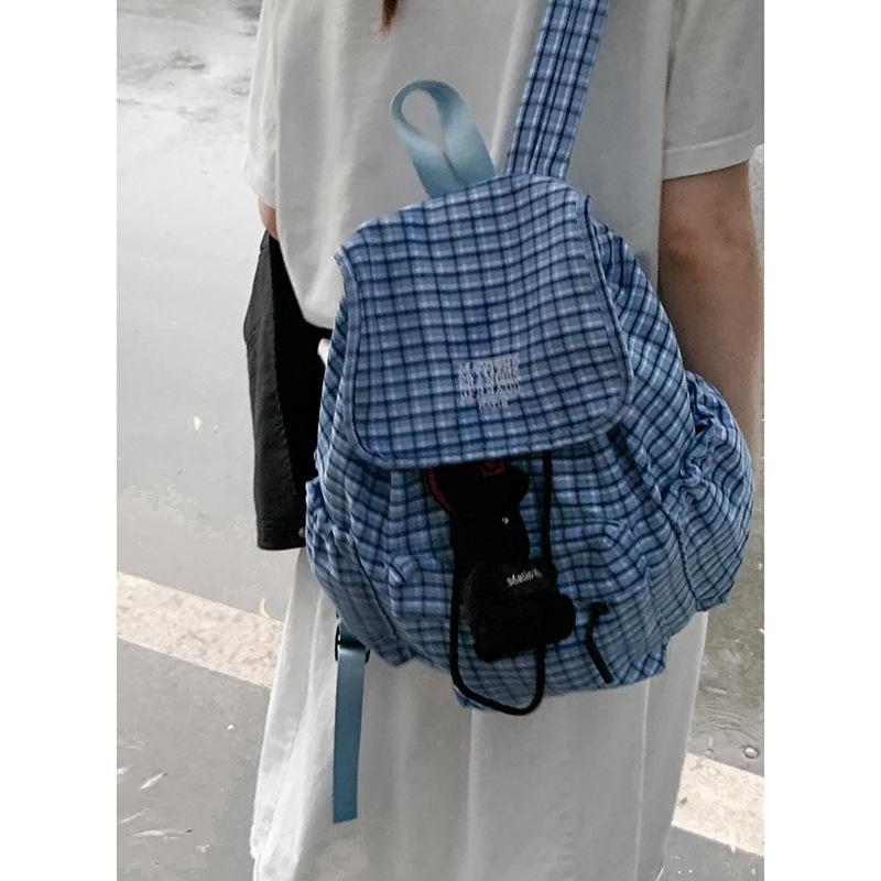 

Korean version of casual plaid backpack bag women s 2025 new fashion college style large-capacity mountaineering bag travel bag
