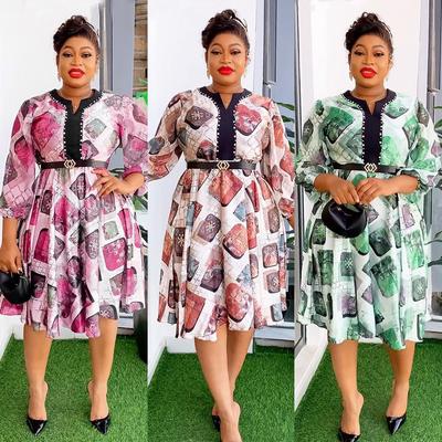 2024 Women's Plus Size Chiffon Printed Dress - European & American Spring/Summer Collection