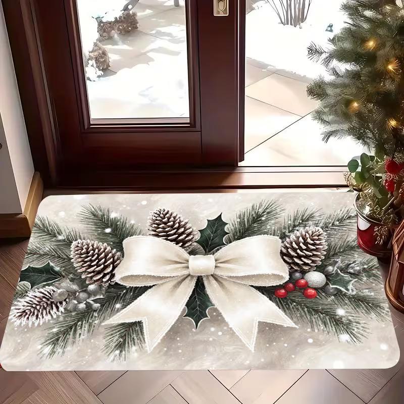 Red Black Buffalo Plaid Christmas Gnome Doormat Merry Christmas Snowflake Print Soft Entrance Rug Indoor Outdoor Decor Carpet