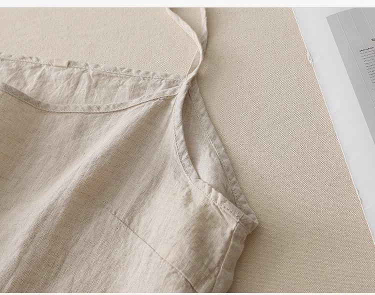 Plus Size Women's Cotton Linen Spaghetti Strap Tank Top: Lightweight Sleeveless Summer Outerwear & Base Layer