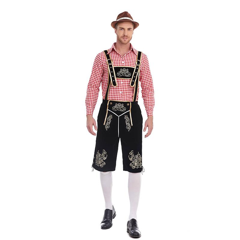 Cosplay new German traditional beer festival costume plaid shirt men's beer suspenders set Halloween beer costume