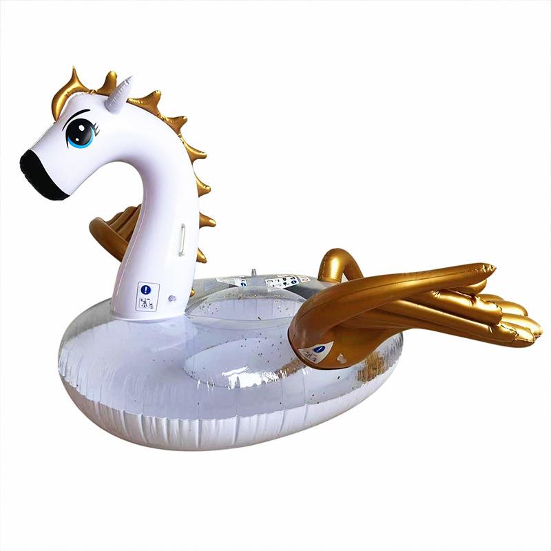 New Large Sequined Pegasus Floating Bed with Gold Sequined Pegasus Floating Bed for Adults On Water