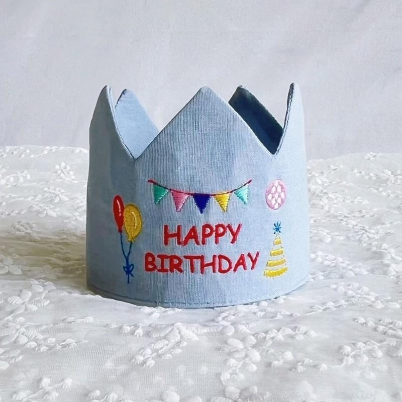 Handmade Birthday Crowned Hat For Baby First Birthday Party Photography Soft Cloth Embroidered Keepsake Accessory
