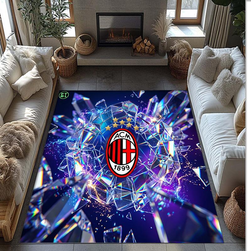 Tappeto in Flanella Stampato AC Milan Antiscivolo Morbido Poliestere Tappeto per Pavimento Tappetino Decorativo da Interno per Camera da Letto Soggiorno Divano Sala Giochi Decorazione Casa