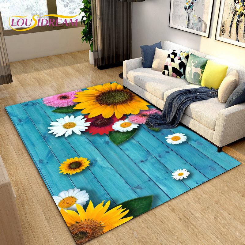 3D Nordic Flower, Daisy Area Rug,Carpet Rug for Living Room Bedroom Sofa Doormat Kitchen Decoration,Kids Play Non-slip Floor Mat