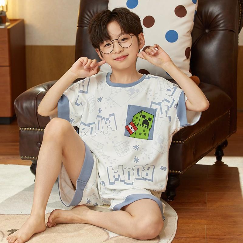 Boys Cotton Short Sleeve Pajamas Set Lightweight Cartoon Sleepwear Kids Ages 8 Home Wear