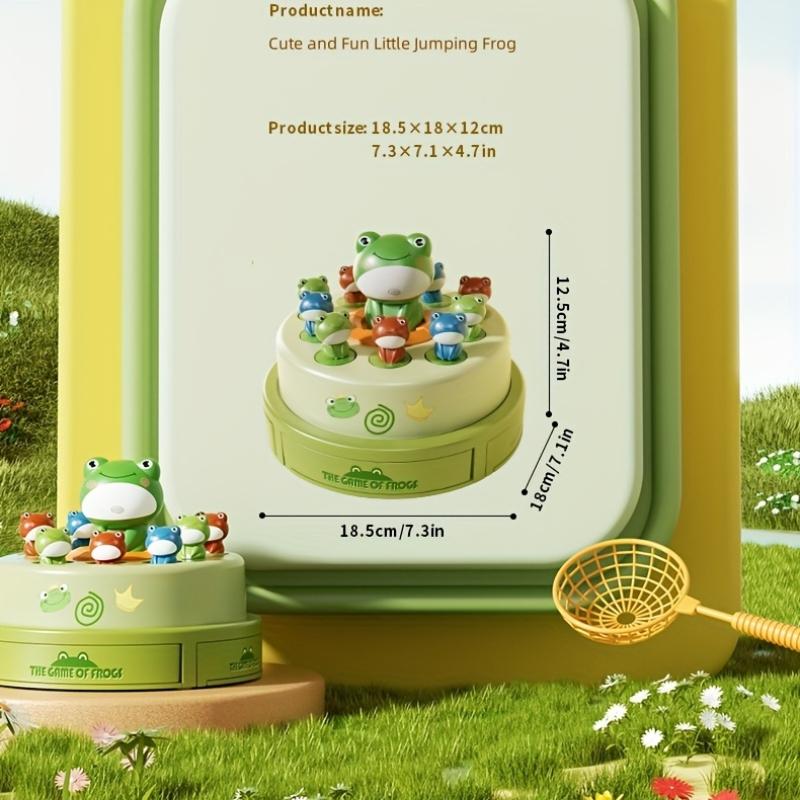 Kids' Jumping Frog Cartoon Net Catching Launcher Toy Green Frog with Colorful Jumping Pups, Battery Operated (Batteries Not Included),  Frog Toys