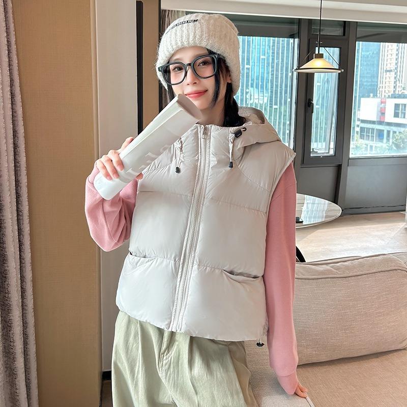 Kapuzenweste kurz aus Baumwolle Damen Herbst und Winter Daunen Baumwolle Weste Jacke Weste