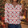 Women's Fashion Casual Christmas Print V-Neck Button 3/4 Sleeve T-Shirt Top for Holiday